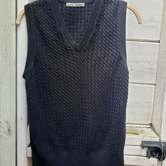 Clark & Gregory Classic Black Cable Knit Vest, 100% Pima Cotton - Picture 1 of 7